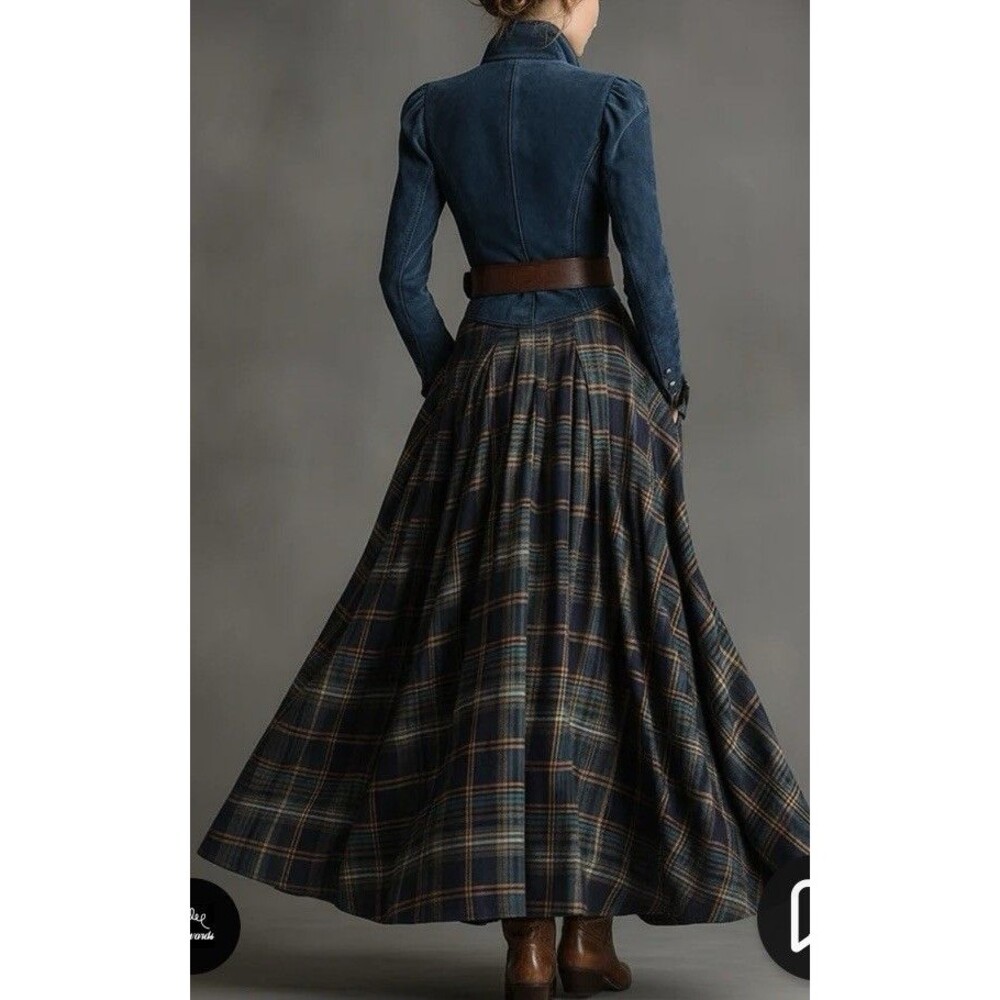 Womens Plaid Maxi Dress XS Faux Suede Pockets Western Prairie Retail $170 Oyrosy - Picture 15 of 16